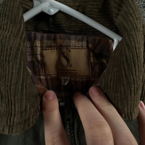 Country Style Cotton Waxed Jacket Full Zip Cargo Pockets Youth Size 32 Green Boy - Picture 7 of 16